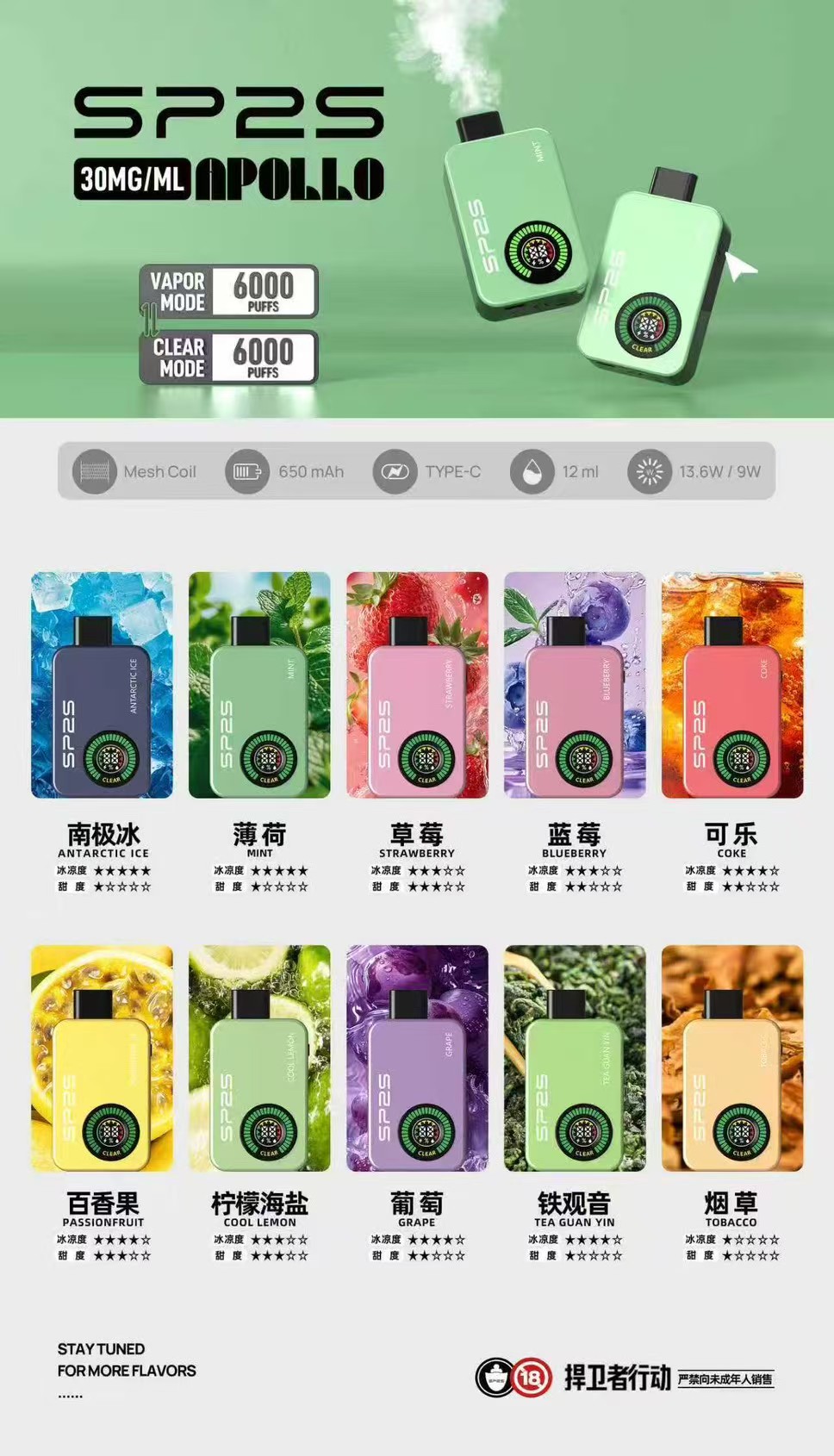 SP2S Apollo 12000口拋棄式|雙模式無煙霧黑科技台灣現貨-A (買 10 送 1)